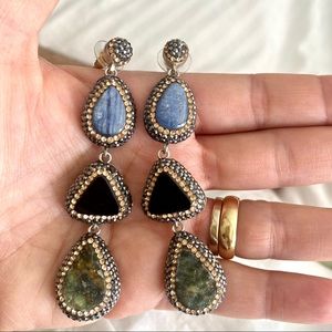 Gem stones and crystals long earrings studs